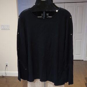 G.I.L.I. Black Ribbed Knit Modal Cotton Long Wide Sleeve Top 1X
